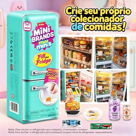 100% originais ZURU Mini Brands Refrigerador Zuru Mini Minis + 2 Cápsulas, Conjunto para Encher a Geladeira