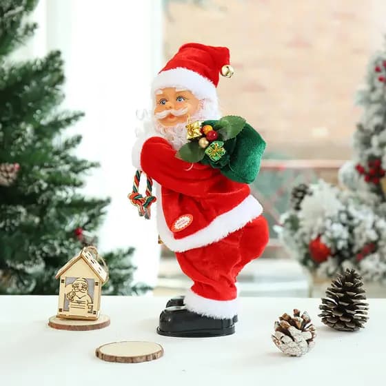 Papai Noel 27cm Bonecos De Natal Para Decoração Escalando Sobe E Descer Musical Canta