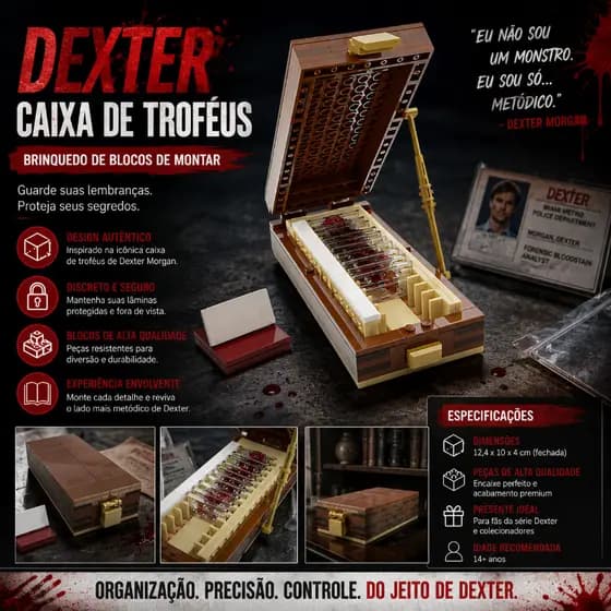 Conjunto De Blocos De Construção Dexter Morgan Blood Slide Box MOC-Estojo De Troféu Killer , Coleção De Slides De Sangue
