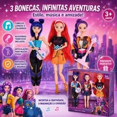 【Luz & Música】3 Bonecas Guerreiras do Kpop Mira e Zoey 30CM Canta música Completa e C/ LUZ e Acessórios