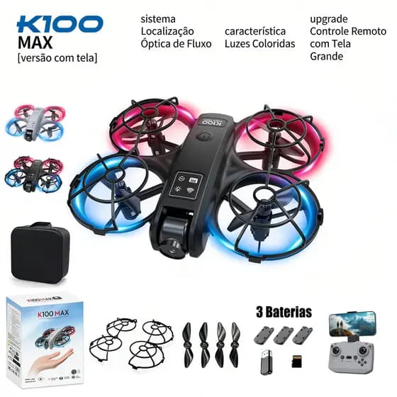 [3 Baterias] K100 Drone Neo Com Câmera 4k Full Hd Wifi Cor Black Gray