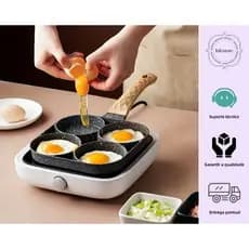 Frigideira Multifuncional Antiaderente 4 Em 1 Para Ovos , Hambúrguer , Omelete , Com Cabo De Madeira