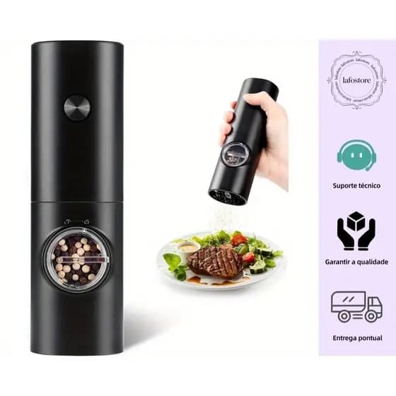 Moedor Elétrico De Sal Pimenta Temperos Condimentos Automático Com Ajuste de Moagem