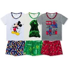 Kit Sortido 3 Pijamas Estampados 3 Camisetas + 3 Bermudas Masculino/Menino Infantil Verão 3 ao 16