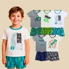 Kit Sortido 5 Pijamas Sortidos 5 Camisetas + 5 Bermudas Masculino/Menino Infantil Verão 3 ao 16