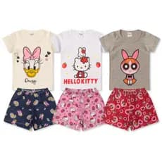 Kit Sortido 3 Conjunto Estampados Blusa e Shorts Infantil Juvenil Feminino/Menina 3 ao 16