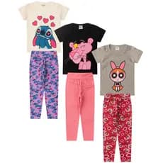 Kit 3 Conjunto Blusa e Legging Coleção Infantil Juvenil - Feminino/Menina - Tamanho 3 ao 16 Verão
