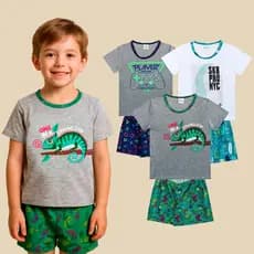 Kit Sortido 4 Pijamas Sortidos 4 Camisetas + 4 Bermudas Masculino/Menino Infantil Verão 3 ao 16