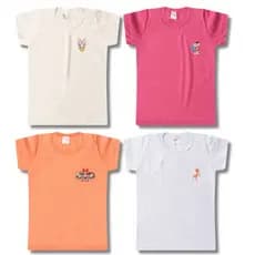 Kit Sortido 4 Blusas Lisa com Estampa DTF Feminina/Menina Infantil e Juvenil - Camiseta Escolar