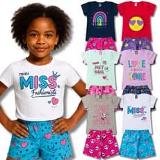 Kit Sortido 6 ou 10 Peças Verão Coleção Blusa e Shorts Feminino/Menina Infantil
