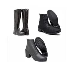 Bota cano alto feminina preta+ Bota feminina coturno preta cano baixo+ Bota coturno preta feminina com salto médio