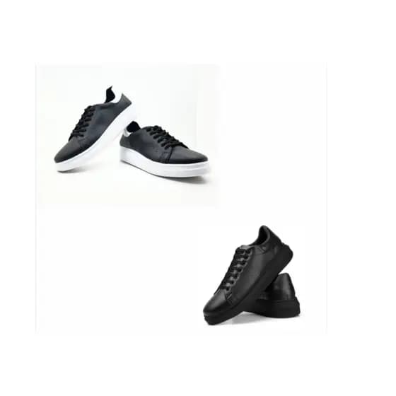 Tênis casual masculino preto com sola alta branca+ tênis casual masculino preto com sola alta