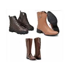 Bota cano alto feminina marrom+ bota texana feminina marrom+ Bota feminina em couro sintético tratorado