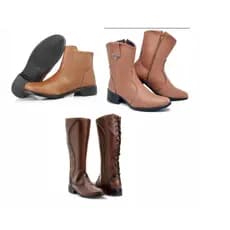 Bota feminina de cano longo marrom+ botina feminina marrom claro cano baixo+ bota texana feminina cano médio marrom