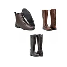 Bota cano alto feminina marrom+ bota cano alto feminina preta+ Bota coturno feminina de cano médio marrom