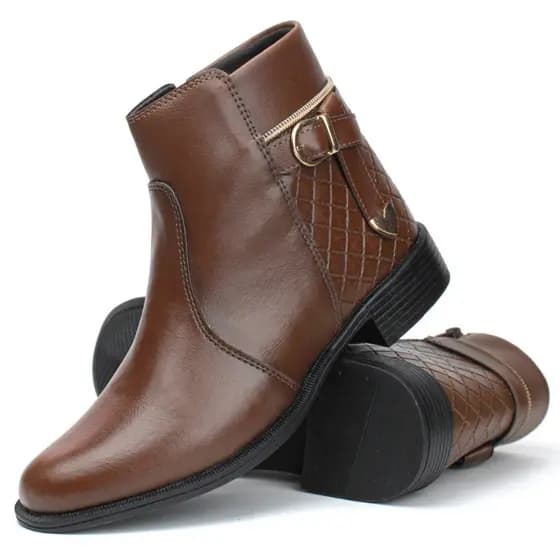 Bota Coturno Feminino Saltinho Baixo Cano Curto Ziper Botinha