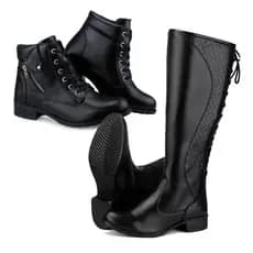 Bota Coturno Feminina Cano Alto Cano Baixo Kit Com 2 Pares