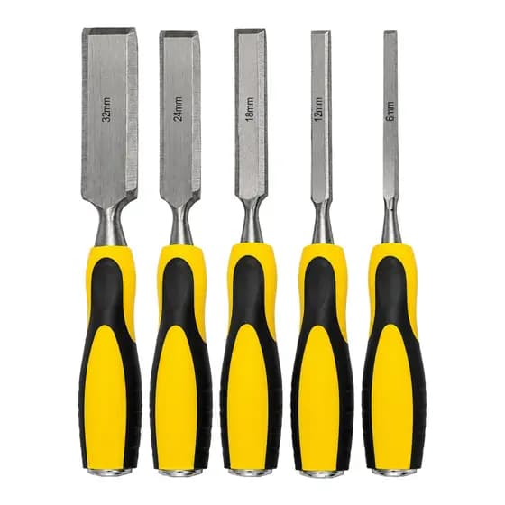 Kit Jogo De Formão Chato Para Madeira Cabo Emborrachado 4 ou 5 Peças Ferramenta Manual Profissional