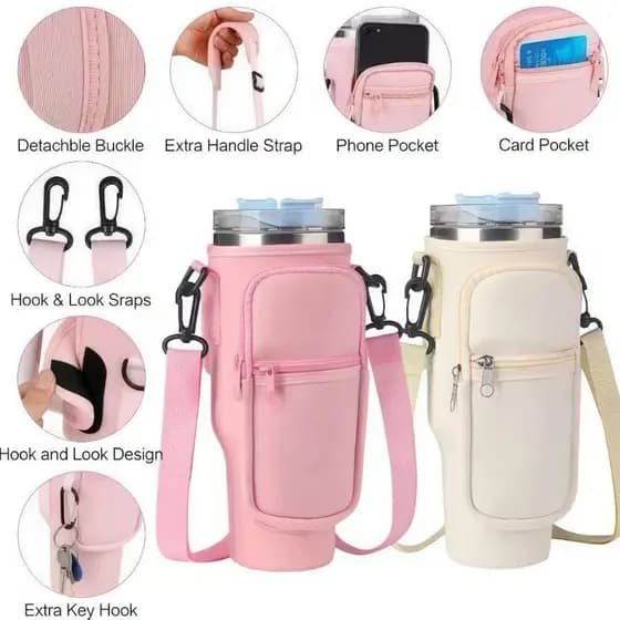 Bolsa Porta Garrafas De Água Compatível Com Copo 40oz 1,2 Litro Para Celular Chaveiro Com Alça De Ombro Ajustável