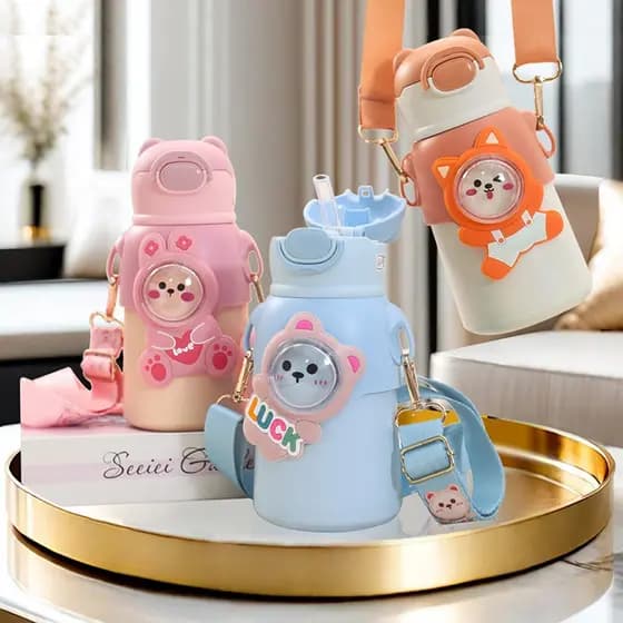 Garrafa infantil  /copo térmica Com Canudo 520ml aço inox para  com desenhos animados para presente