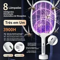 Raquete Elétrica Led Mata Insetos Recarregável Usb Armadilha  Uv Luz Roxa