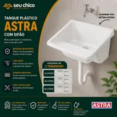 Tanque 40L 34L ou 22L Astra Branco Kit Instalação Completo Válvula e Sifão Pia Lavanderia Lava Roupa