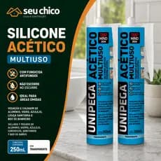 Kit Silicone Acético UNIPEGA 250ML TRANSPARENTE Multiuso Vedação Vidros Alumínio Banheiro