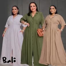 Vestido Longo Plus Size Feminino Manga Curta 3/4 com bolsos Laterais e Botões Marrante Sensorial