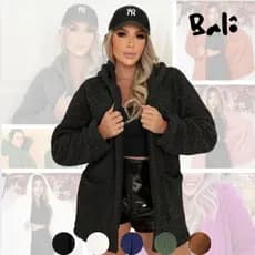 Casaco Teddy Feminino Peluciado com Capuz Quentinho Inverno Frio Blusa com Touca Roupas Femininas