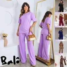 Conjunto Feminino Camiseta Over Manga Curta e Calça Pantalona Anarruga Premium para Dia a Dia Bolsos