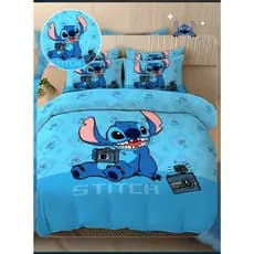 Edredom Stitch Solteiro 2 Peças ou Queen 3 Peças Kit Cama Disney - Toque Macio e Estiloso