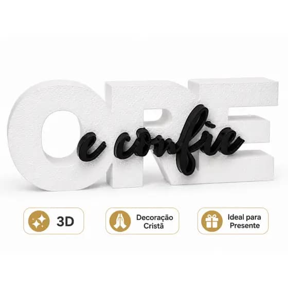 Ore e Confie MDF 3D Decoração Cristã Enfeite de Mesa Cantinho de Oração Presente para Cristãos