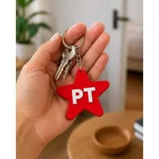 Chaveiro Estrela PT Vermelha 5cm | Pingente 3D para Mochila, Bolsa e Chaves