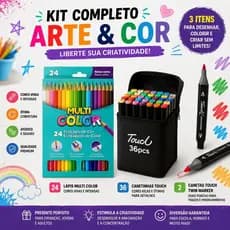 Kit Lápis de Cor 24 Cores + Caneta Touch 24 36 48 Cores Multicolor Desenho Escolar