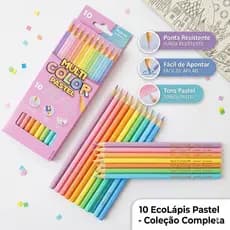 Lápis de Cor Multicolor Tons Pastel 10 Cores Ecolápis Escolar Original 11.1000NP