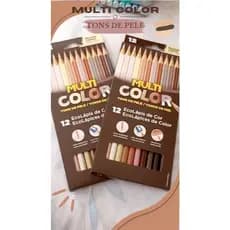 Lápis de Cor Multicolor Tons de Pele 12 Cores Sextavado Escolar Original Madeira