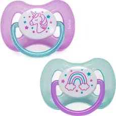 Kit 2 Chupetas Buba Confort Tamanho 2 Brilha no Escuro Unicórnio Noturna Lilás