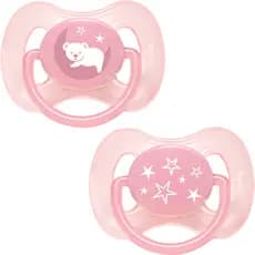 Kit 2 Chupetas Buba Confort Tamanho 1 com Ventilação e Silicone Ultra Soft Roza Estrelinha e Ursinho