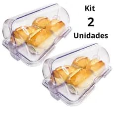 Kit com 2 Porta Pão Cristal Com Tampa Articulável Profissional Para Pães Bolos Mesa Armazenador 30x20cm