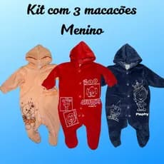 Kit 3 Macacões Bebê - Botão de Pressão Menino 100% Algodão Suedini