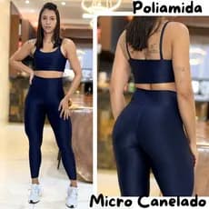 Conjunto de Academia Feminino Poliamida Micro Canelado Zero Transparência Cintura Alta