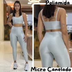 Conjunto de Academia Feminino Micro Canelado Poliamida Glow Fit Zero Transparência