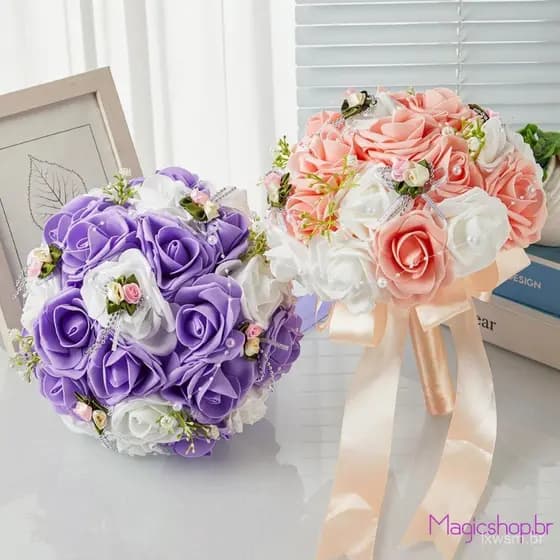 Buquê de Casamento Mag-Wedding, Buquês de Flores Artificiais para Noivas, Acessórios para Cabine de Fotos, Decorações