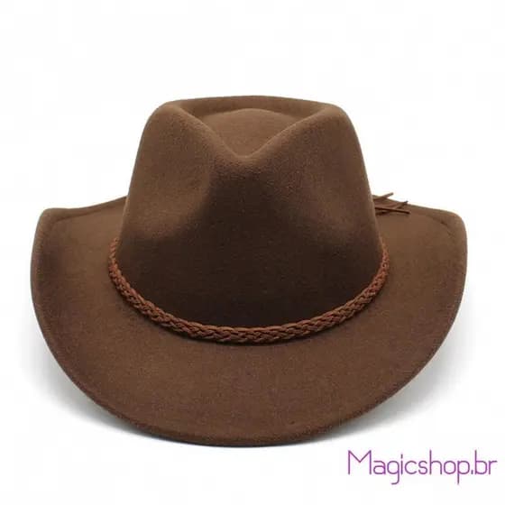 Chapéu Unissex Estilo Cowgirl de Aba Larga, Tecido de Lã com Cinto, Chapéu de Jazz de Feltro para Festa Temática