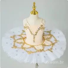 Traje de balé para meninas, fantasia de pequeno cisne, saia tutu branca para apresentações de balé.