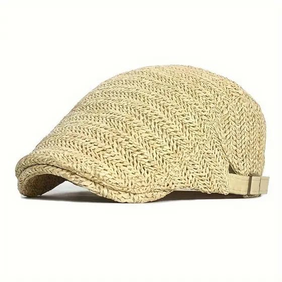 Boné Beret Masculino Respirável de Verão - 1 Peça - Chapéu de Palha Imitada com Malha Oca, Perfeito para Homens
