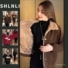Jaqueta Elegante e Quente Forrada de Lã para o Inverno