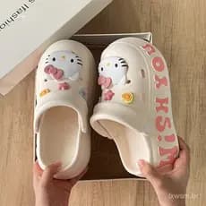 Sandália de plataforma feminina Hello Kitty em EVA antiderrapante - Chinelos de praia confortáveis, tamancos femininos c