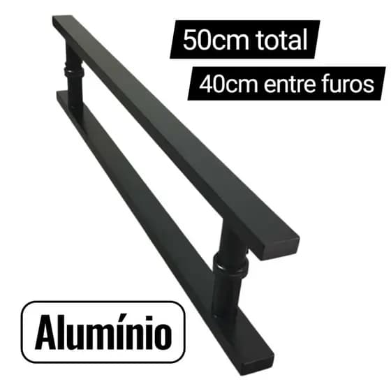 PUXADOR 50CM TOTAL POR 40CM ENTRE FUROS, BARRA CHATA PRETO OU BRANCO, PARA VIDRO, ALUMÍNIO E MADEIRA.