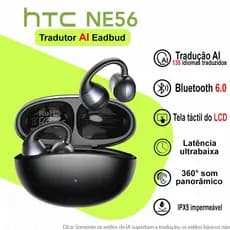 HTC NE56 Fone De Ouvido AI Tradução Em Tempo Real Fone Sem Fio Bluetooth 6.0 Fone Esportivo Clipe Para Orelha Microfone